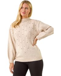 Roman - Petite Embellished Cable Knit Jumper - Lyst