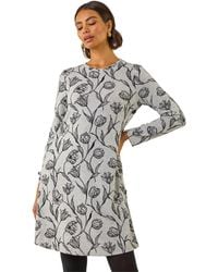 Roman - Floral Print Side Button Stretch Dress - Lyst