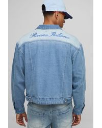 BoohooMAN - Boxy Fit Ice Washed Embroidered Jean Jacket - Lyst