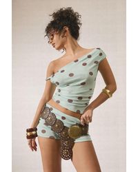 Boohoo - Mesh Polka Dot Fold Over Mini Shorts - Lyst