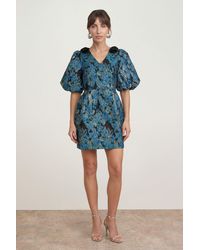 Oasis - Bow Shoulder Puff Sleeve V Neck Mini Dress - Lyst