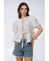 Hiccup - Cotton Crew Neck Blouse With Bow Detail - Lyst