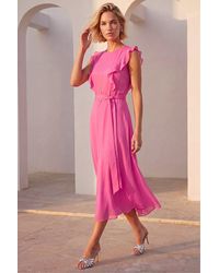 Roman - Chiffon Frill Front Midi Dress - Lyst