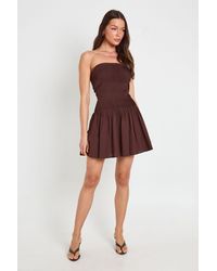 Boohoo - Linen Pleated Bandeau Skater Dress - Lyst