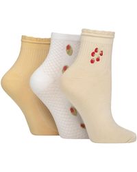 Elle - 3 Pack Ladies Ribbed Anklet Socks With Frill Welt - Lyst
