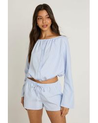 Boohoo - Stripe Collarless Button Down Shirt - Lyst