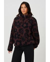 Brave Soul - Flower Print Sherpa Fleece Sweatshirt - Lyst