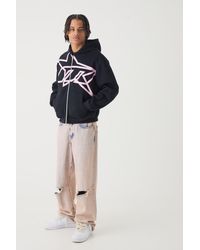 BoohooMAN - Oversized Star-Print Zip Hoodie - Lyst