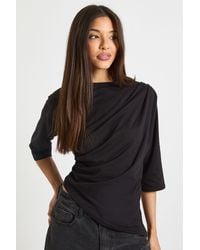 Boohoo - Asymmetric Hem Cinched Waist 3/4 Sleeve T-Shirt - Lyst