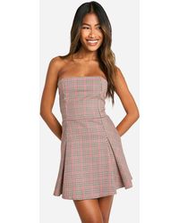 Boohoo - Check Bandeau Tailored Mini Dress - Lyst
