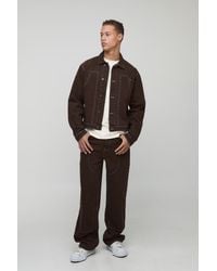 BoohooMAN - Tall Oversized Boxy Contrast Stitch Worker Jean Jacket - Lyst