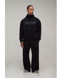 BoohooMAN - Oversized Shrunken Funnel Plush High Build Print Hoodie & Flare Jogger - Lyst