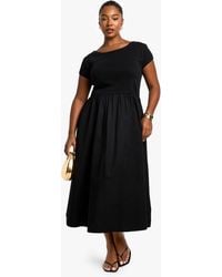 Boohoo - Plus Rib Cotton Poplin Short Sleeve Smock Dress - Lyst