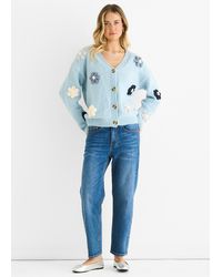 Gini London - Blauer 3D-Kontrast Blumen Häkel-Cardigan - Lyst