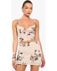 Boohoo - Hot Fix Printed Mesh Lined Flippy A-Line Mini Skirt - Lyst