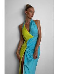 MissPap - Textured Linen Contrast Knot Skirt Midi Dress - Lyst