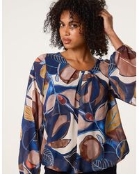 Blue Vanilla - Abstract Print Scoop Neck Puffball Blouse - Lyst