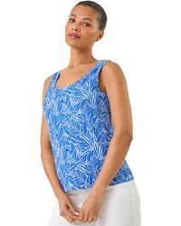 Roman - Leaf Print Textured Stretch Vest Top - Lyst