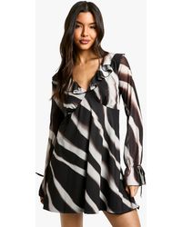 Boohoo - Abstract Mesh Ruffle Mini Dress - Lyst
