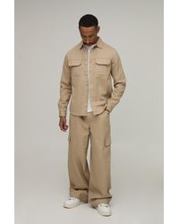 BoohooMAN - Regular Shirt & Straight Fit Cargo Trouser Set - Lyst