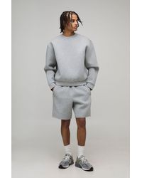 BoohooMAN - Oversized Boxy Bonded Scuba Short Sweatshirt Tracksuit - Lyst