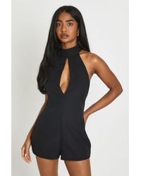 Boohoo - High Neck Keyhole Tailored Playsuit - Lyst
