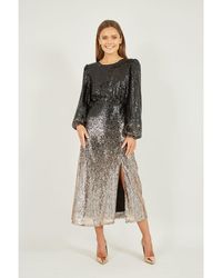 Yumi' - And Sequin Ombre Long Sleeve Midi Dress - Lyst