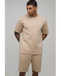 BoohooMAN - Regular Fit Bonded Scuba T-Shirt & Slim Pintuck Short Set - Lyst