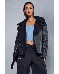 MissPap - Teddy Lined Belted Aviator Jacket - Lyst