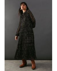 Warehouse - Metallic Jacquard Lace Midi Smock Dress - Lyst