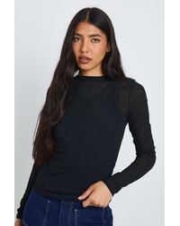 Boohoo - Tall Double Layer Sheer Rib Racer Long Sleeve Top - Lyst