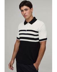 BoohooMAN - Regular Fit 1/4 Zip Striped Knitted Polo - Lyst