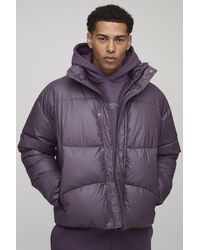 BoohooMAN - Regular Fit Crinkle High Shine Panelled Funnel Neck Puffer Jacket - Lyst