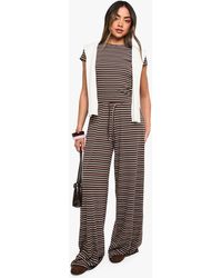 Boohoo - Striped Mid Rise Wide Leg Trouser - Lyst
