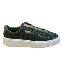 PUMA - Basket Platform Velvet Rope Low Lace Up Trainers 364092 01 - Lyst