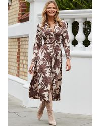 Sosandar - Petite Coffee & Cream Floral Print Midaxi Shirt Dress - Lyst
