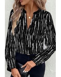 Azura Exchange - Gestreepte V-hals Lange Mouwen Blouse - Lyst