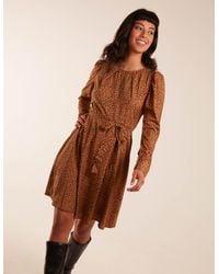 Blue Vanilla - Leopard Print Round Neck Skater Mini Dress - Lyst