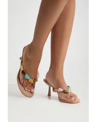 Boohoo - Bead Detail Toe Post Heeled Mules - Lyst