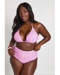 Boohoo - Plus Striped Triangle Bikini Top And High Waist Bottoms Set - Lyst
