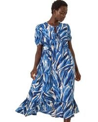 Roman - Abstract Print Tie Front Smock Dress - Lyst