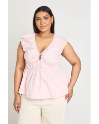 Boohoo - Plus Poplin Shirred Waist Peplum Top - Lyst