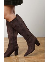Where's That From - Evixa Knee High Pointed Toe Block Heel Boot - Lyst