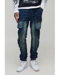BoohooMAN - Tall Stacked Skinny Gusset Multi Cargo Pocket Jeans - Lyst