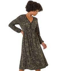 Roman - Floral Print V-Neck Stretch Midi Dress - Lyst