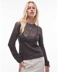 TOPSHOP - Knitted Sheer Floral Long Sleeve Top - Lyst