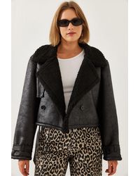 Bianco Lucci - Faux Leather Crop Jacket With Shawl Collar - Lyst