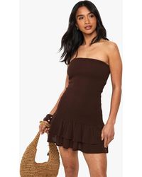 Boohoo - Petite Cheesecloth Shirred Mini Beach Dress - Lyst