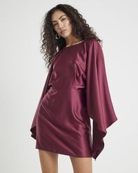 River Island - Mini Dress Satin Cape Sleeved - Lyst