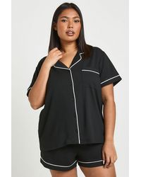 Boohoo - Plus Jersey Piping Short Sleeve And Shorts Pyjama Set - Lyst